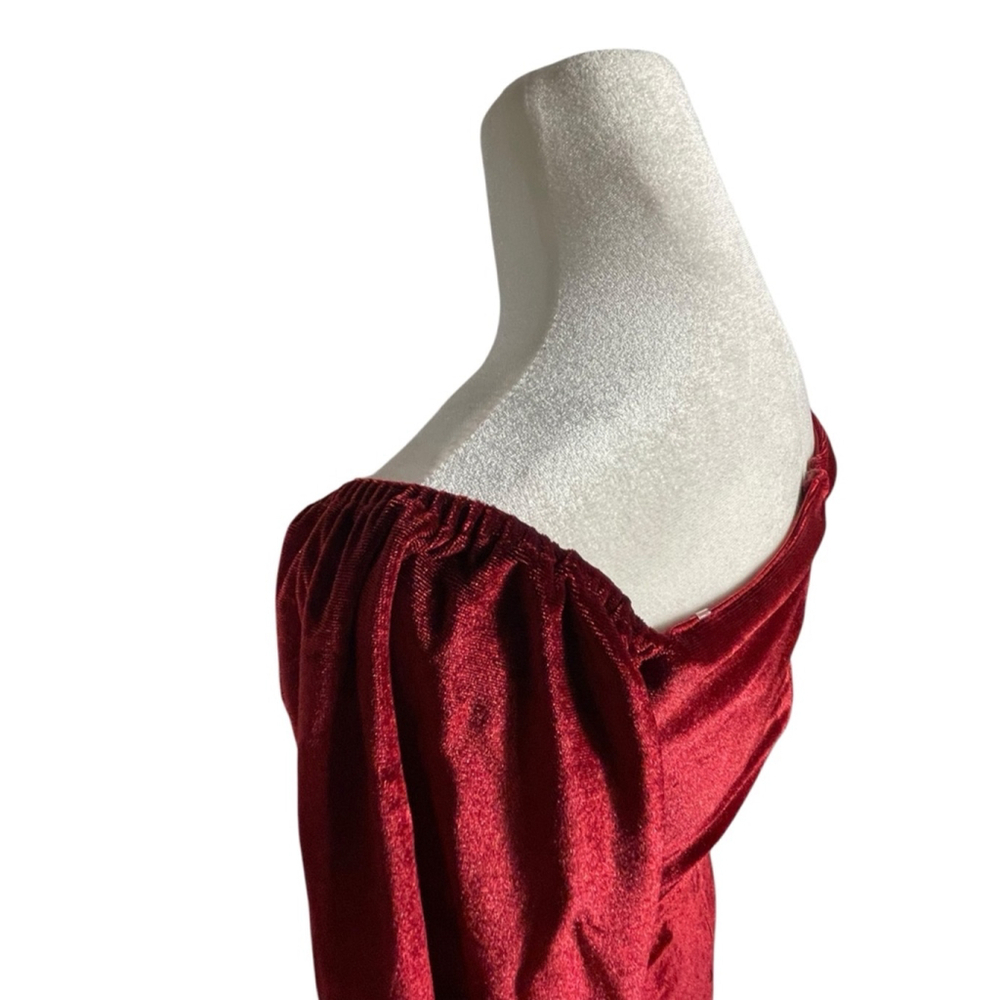 Size M long wrap style maxi Burgundy Velvet special occasion party holiday dress - Picture 7 of 9